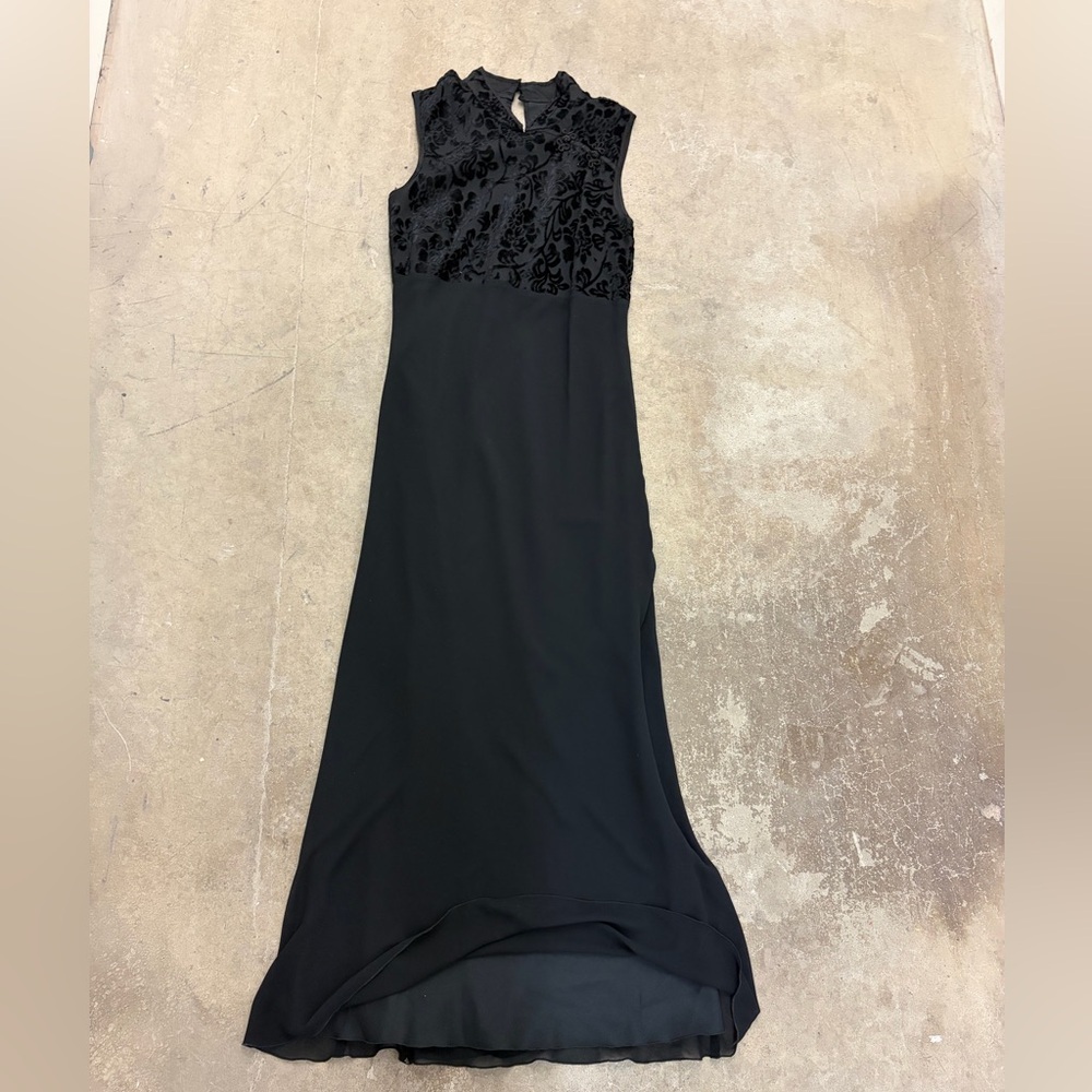 Vintage 90s algo burnout velvet asian maxi Black Sleeveless Dress